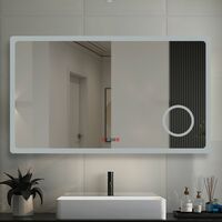 Bathroom Mirror LED Illuminated Lights with Demister Pad Clock 3X Magnifier