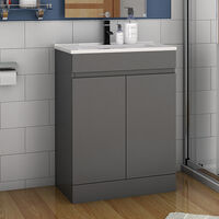 600mm Modern Bathroom Vanity Unit Basin Storage 2 Doors Cabinet Furniture Matte Grey