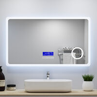 Selection of Switches/Demister Heat Pad/Bluetooth Speaker Lighting Warm/Cold White L80 FORAM Modern Bathroom Mirror with LED light and Additional Features Wall Mounted Illuminated Mirror 