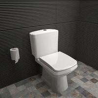 Bathroom WC Square Close Coupled Toilet With Soft Close Seat Victoria Style - White