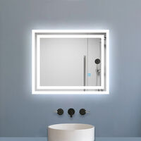 600x500mm Bathroom Mirror with LED Lights, Anti Fog Touch Sensor Vanity Wall Mounted Frameless Vertical or Horizontal IP44 Rated Waterproof Dustproof