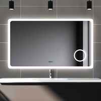 1000x600mm Illuminated Backlit LED Bathroom Mirror with Digital Clock, Dimmable 3 Colour Temperature + Clock + 3x Magnifying Wall Mounted Multifunction Bathroom Vanity Mirror with Lights and Demister Pad, Energy-Saving Illuminated Smart Mirror