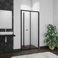 Aica Matt Black Bifold Shower Enclosure Reversible Folding Glass Shower Cubicle Door 760mm