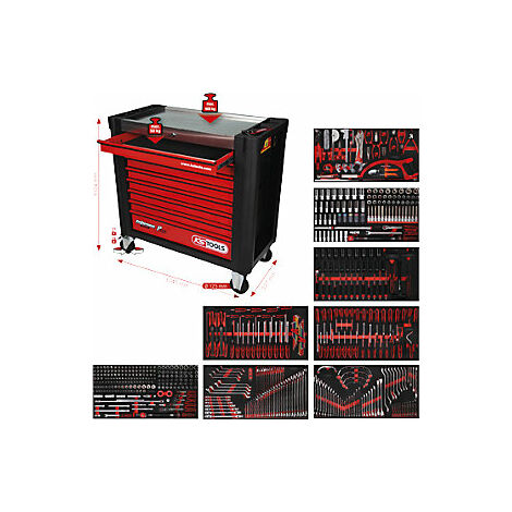 Dotación de carro de taller Performanceplus P25 con 564 herramientas para 8 cajones