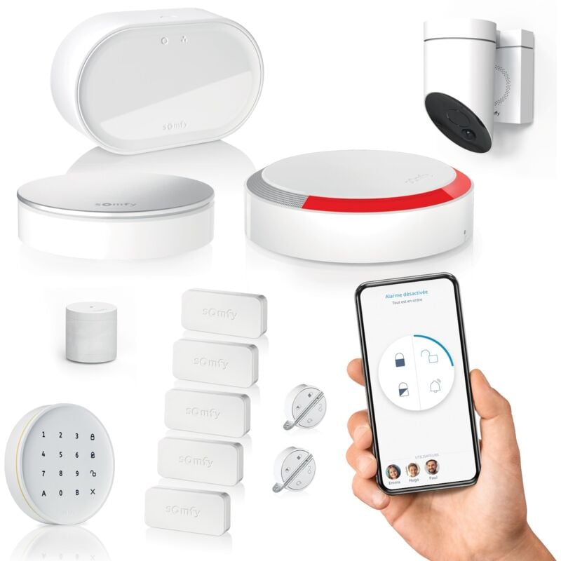 SOMFY 1875348 - Home Alarm Advanced - Pack video extérieur - Alarme Maison GSM sans Fil Connecté Wifi - Caméra de surveillance extérieure