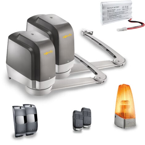 SOMFY 1241771 - Motorisation à bras Lockyvia Essential RTS pour portail battant - Livrée avec 2 télécommandes Keypop, feu clignotant, batterie de secours et photocellules - Compatible app TaHoma