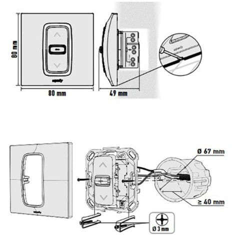 SOMFY 1870881 - Commande Inis pour Volet Roulant ou Store Filaire - Interrupteur pour Moteur Filaire 230V - 3 Ordres : Montée, Stop, Descente