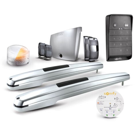 SOMFY 1245531 - Motorisation de portail battant à vérin Exavia Star - Pour vantaux hauteur max 2 m et largeur 2.5 m - Avec 1 clavier à code 2 RTS, 2 télécommandes Keypop, et 1 feu clignotant