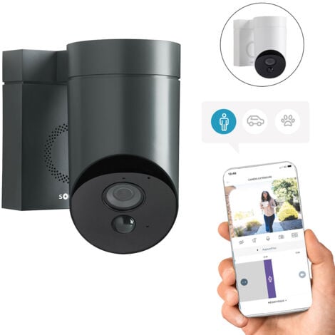 SOMFY 1875326 - Outdoor Camera grise 2 - Caméra de surveillance extérieure wifi - 1080p Full HD - Sirène 110 dB - Branchement possible sur luminaire existant
