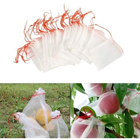 Lot de 100 Sacs en Filet Anti-Insectes,Filet de Jardin Protection en Nylon,Sac Protection Fruits et Plantes Réutilisables,Sachet pour Raisin Anti-Oiseaux avec Cordon de Serrage (15 x 10cm (100pcs))