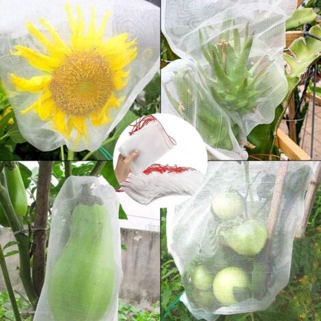 Lot de 100 Sacs en Filet Anti-Insectes,Filet de Jardin Protection en Nylon,Sac Protection Fruits et Plantes Réutilisables,Sachet pour Raisin Anti-Oiseaux avec Cordon de Serrage (15 x 10cm (100pcs))