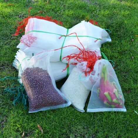 Lot de 100 Sacs en Filet Anti-Insectes,Filet de Jardin Protection en Nylon,Sac Protection Fruits et Plantes Réutilisables,Sachet pour Raisin Anti-Oiseaux avec Cordon de Serrage (15 x 10cm (100pcs))