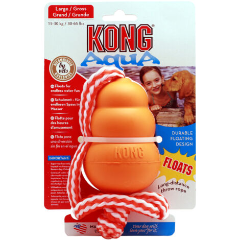 KONG Aqua L, orange mit Seil - Kauspielzeug aus Naturkautschuk für Hunde