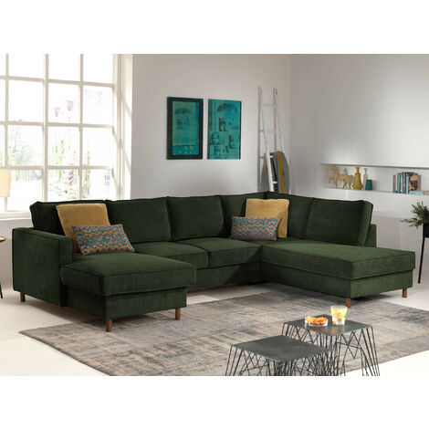 Jake - wohnlandschaft - mit schlaffunktion und bettkasten - 7-sitzer - aus cord - rechts - grün