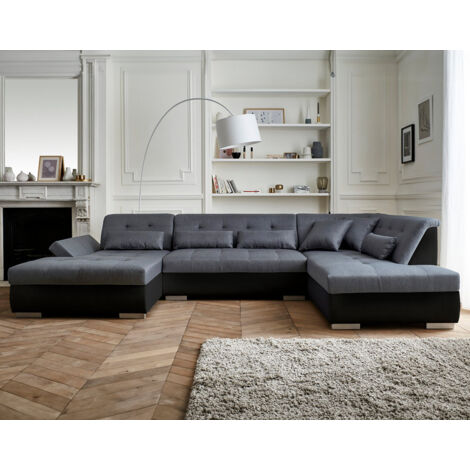 Vermont – wohnlandschaft 7-sitzer ecksofa in u-form – xxl – rechts - schwarz / grau