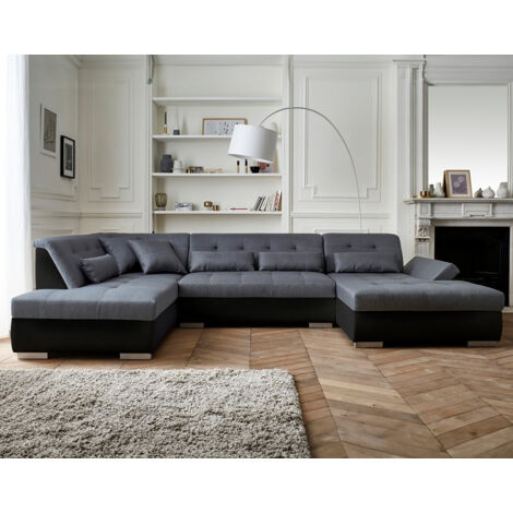 Vermont – wohnlandschaft 7-sitzer ecksofa in u-form – xxl – links - schwarz / grau