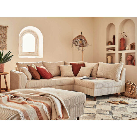 Rune – ecksofa rechts – 4-sitzer – mit hocker – aus cord - beige