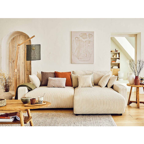 Pivoine – ecksofa beidseitig montierbar– 4-sitzer– schlaffunktion mit bettkasten – aus cord - beige