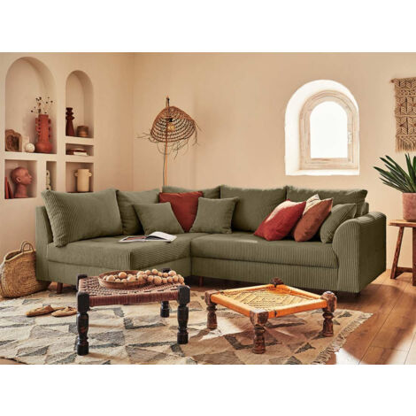 Rune – ecksofa links – 4-sitzer – aus cord - grün