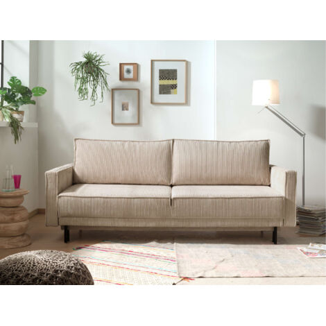 Charlie – 3-sitzer sofa mit schlaffunktion und bettkasten – aus cord - beige