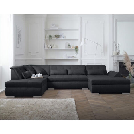 Vermont – wohnlandschaft 7-sitzer ecksofa in u-form – xxl – links - schwarz