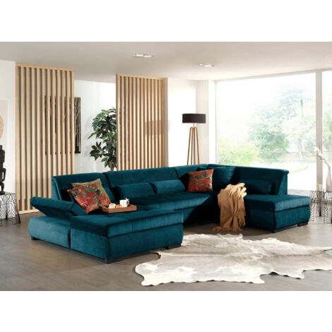 Vermont – panorama-ecksofa in u-form – xxl – aus velours – rechts - entenblau