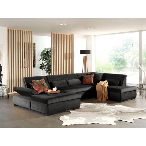 Vermont – panorama-ecksofa in u-form – xxl – aus velours – rechts - dunkelgrau
