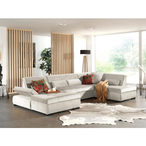 Vermont – panorama-ecksofa in u-form – xxl – aus velours – rechts - beige