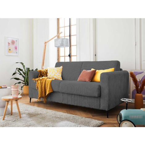 Owen - 3-sitzer sofa schlaffunktion - tägliches schlafen - 12 cm matratze - aus cordstoff - dunkelgrau