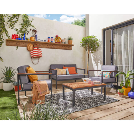Bamaga gartenmöbel set für 4 personen holz, metall und graue kissen