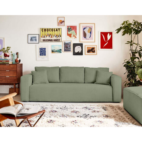 Topaze - 3-sitzer sofa - schlaffunktion und bettkasten - aus cord - salbeigrün