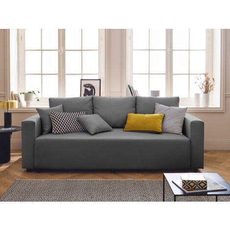 Regala - 3-sitzer sofa - schlaffunktion und bettkasten - aus stoff - grau