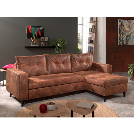 Nordic - ecksofa beidseitig montierbar - 4 sitzplätze - schlaffunktion - industrial vintage - braun
