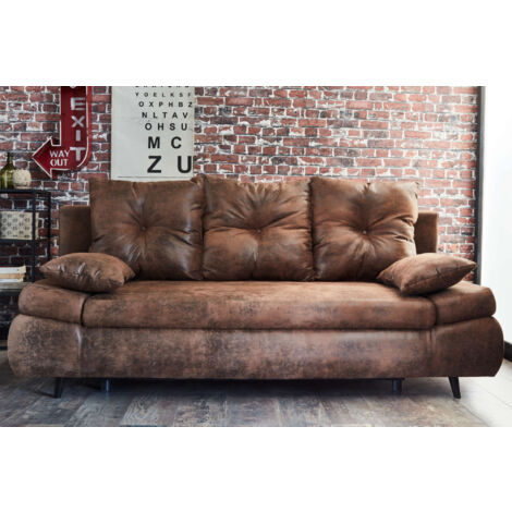 Larson - einzelsofa 3-sitzer schlaffunktion - mit bettkasten aufbewahrung - industrieller stil - braun
