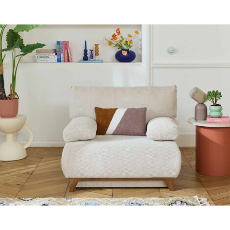 Cristal - sessel - schlaffunktion und bettkasten - aus strukturiertem samt - beige