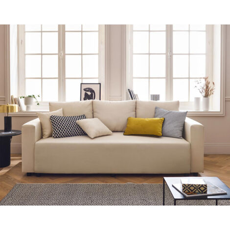 Regala - 3-sitzer sofa - schlaffunktion und bettkasten - aus stoff - beige