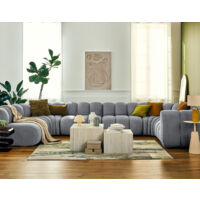 Debbie - modulares sofa panorama-ecke links 7-sitzer in strukturiertem stoff - grau