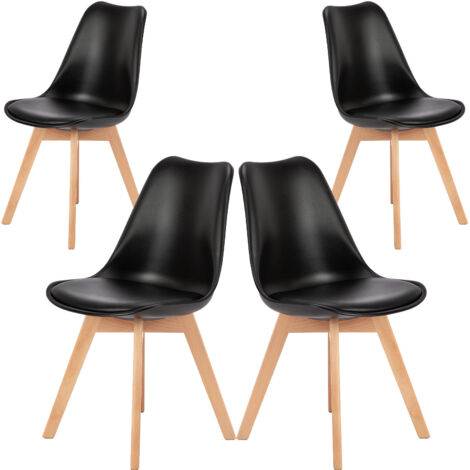 Happy Garden 4er Set Esszimmerstühle Nora – Schwarz, Mit Kissen, Skandinavisch, Massivholz-Buche, 52x49x81 Cm
