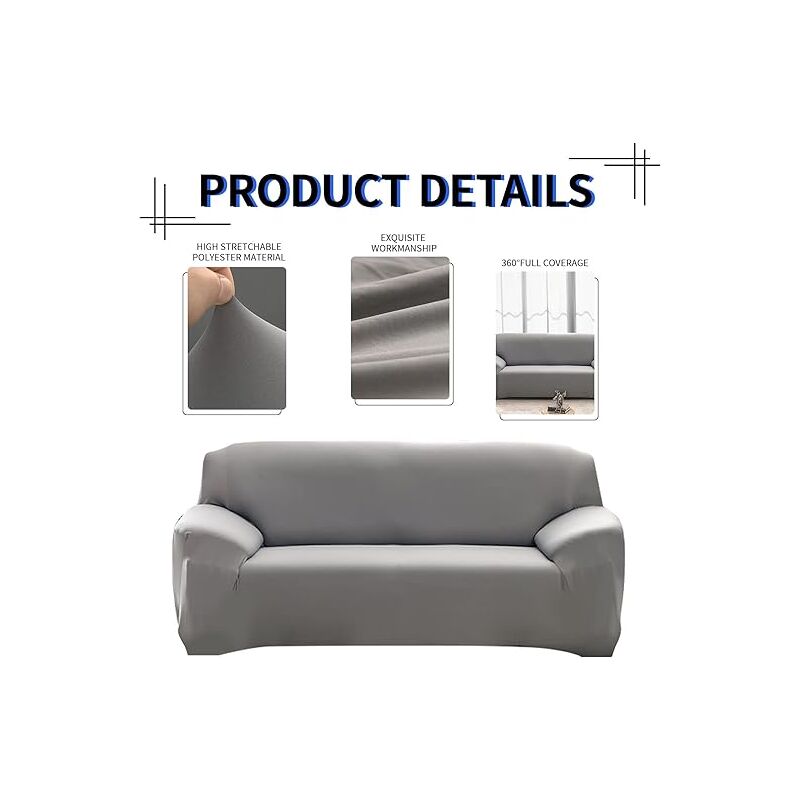 Granbest Copridivano Elastico 2 Posti | Tessuto A Rombi Grigio | Antiscivolo Con Fasce Elastiche | Protezione Per Animali E Bambini