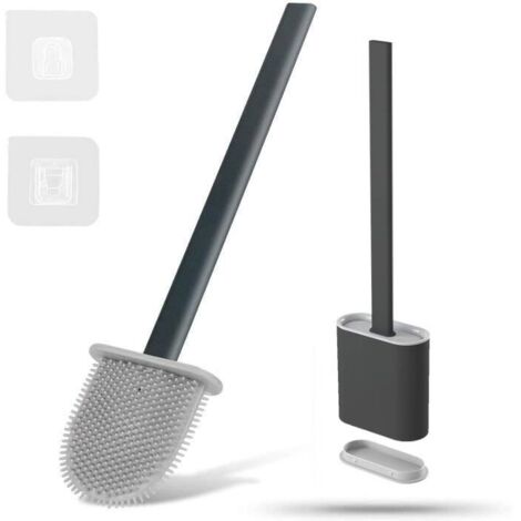 Scopini per WC silicone, scopino wc nero, con supporto da parete, Design staccabile, Facile da usare pulito, TPR