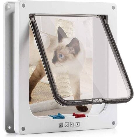 Gattaiola con 4 vie magnetiche, M bianca 19,2 x 20 x 5,3 cm per gatti e cani di piccola taglia, comoda per l'installazione manuale. Gattaiole e porte