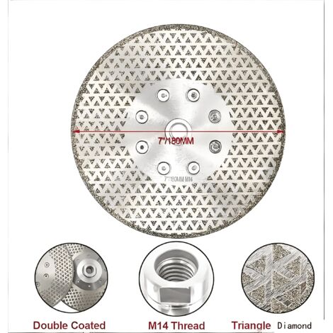 Disco diamantato da taglio e smerigliatura 180 mm x M14 elettrodeposto a doppio lato per pietra, marmo, piastrelle, granito