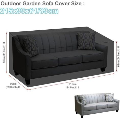 Copertura per panca da giardino a 3 posti 215x99x61/89 cm, impermeabile, copridivano da giardino per esterni, copertura per mobili da giardino in tessuto Oxford, antivento, anti-UV, con fibbia, nero