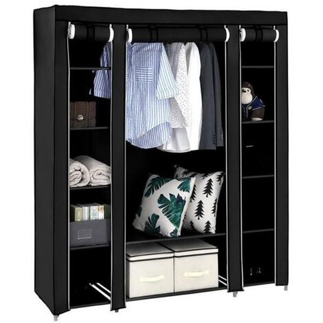 Armadietto Da Esterno In Rattan E Poliestere Nero – 70x50x87 Cm, Top In Legno Acacia, 3 Scaffali, Resistente UV E Leggero