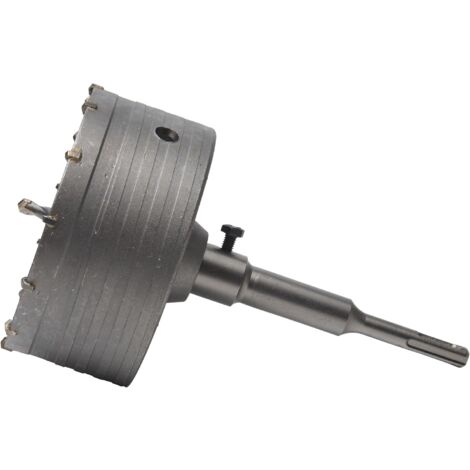 Sega a tazza per cemento da 125 mm con adattatore SDS Plus da 110 mm + punta elicoidale + vite di posizionamento, per mattoni, calcestruzzo, cemento, pietra e bocchette dell'aria condizionata