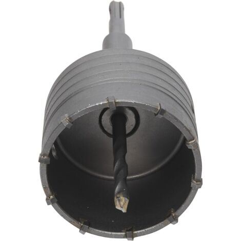 Sega a tazza per cemento da 80 mm con adattatore SDS Plus da 110 mm + punta elicoidale + vite di posizionamento, per mattoni, calcestruzzo, Bocchette dell'aria condizionata in cemento e pietra