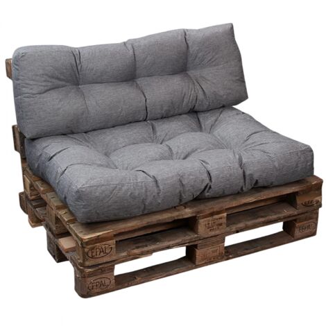 Lot de 2 coussins palette 120x80cm et 120x40cm – Polyester imperméable – Rembourrage mousse déchiquetée – Pour palettes européennes