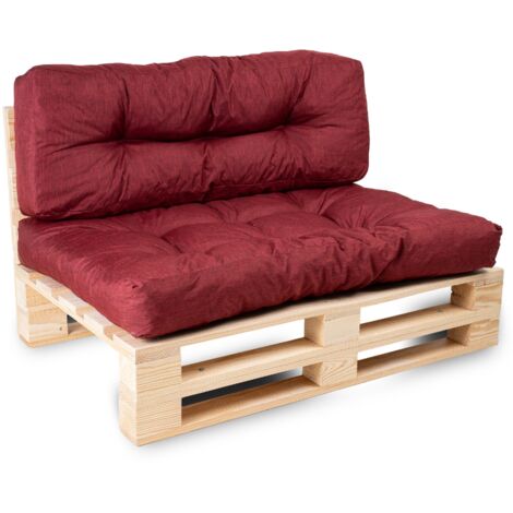 Lot de 2 coussins palette rouge 120x80x15 cm – Polyester rembourré mousse déchiquetée – Confort optimal pour extérieur (1/5)