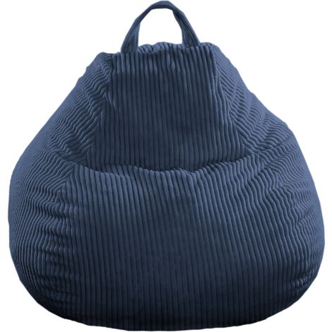 Pouf Poire Velours Côtelé déhoussable - 80x70 cm Bleu foncé Bananair Fabriqué en France