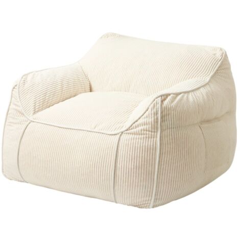 Pouf Fauteuil velours côtelé - 100x110 cm Blanc cassé Bananair